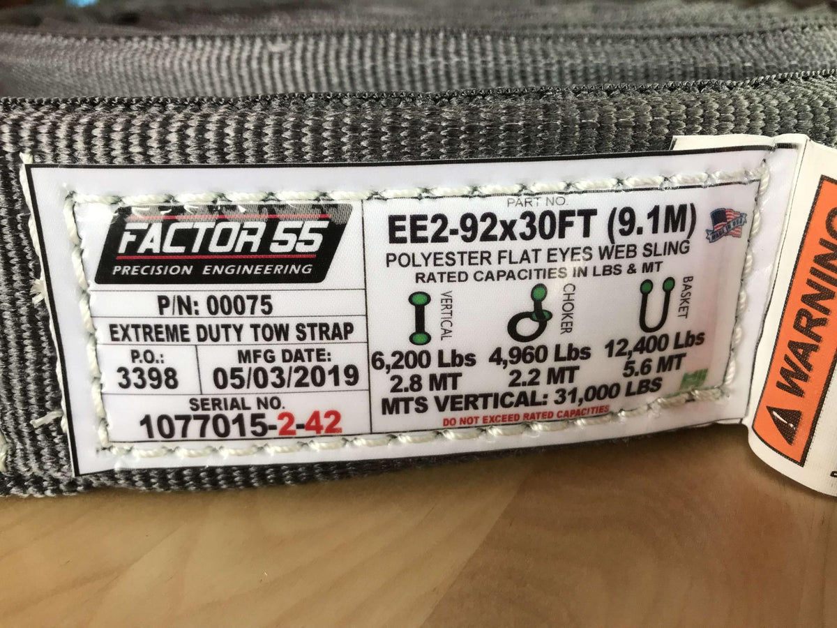 Factor 55 30 Foot Tow Strap Extreme Duty 30 Foot X 2 Inch Gray 00075