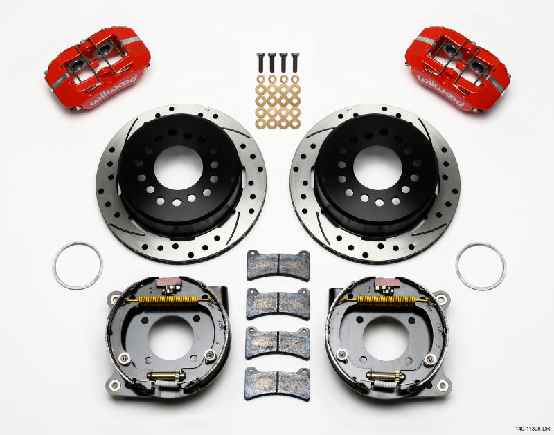 Wilwood Dynapro Low-Profile 11.00in P-Brake Kit Drill-Red Fits Chevy 12 Bolt 2.75in Off W/ C-Clips 140-11398-DR