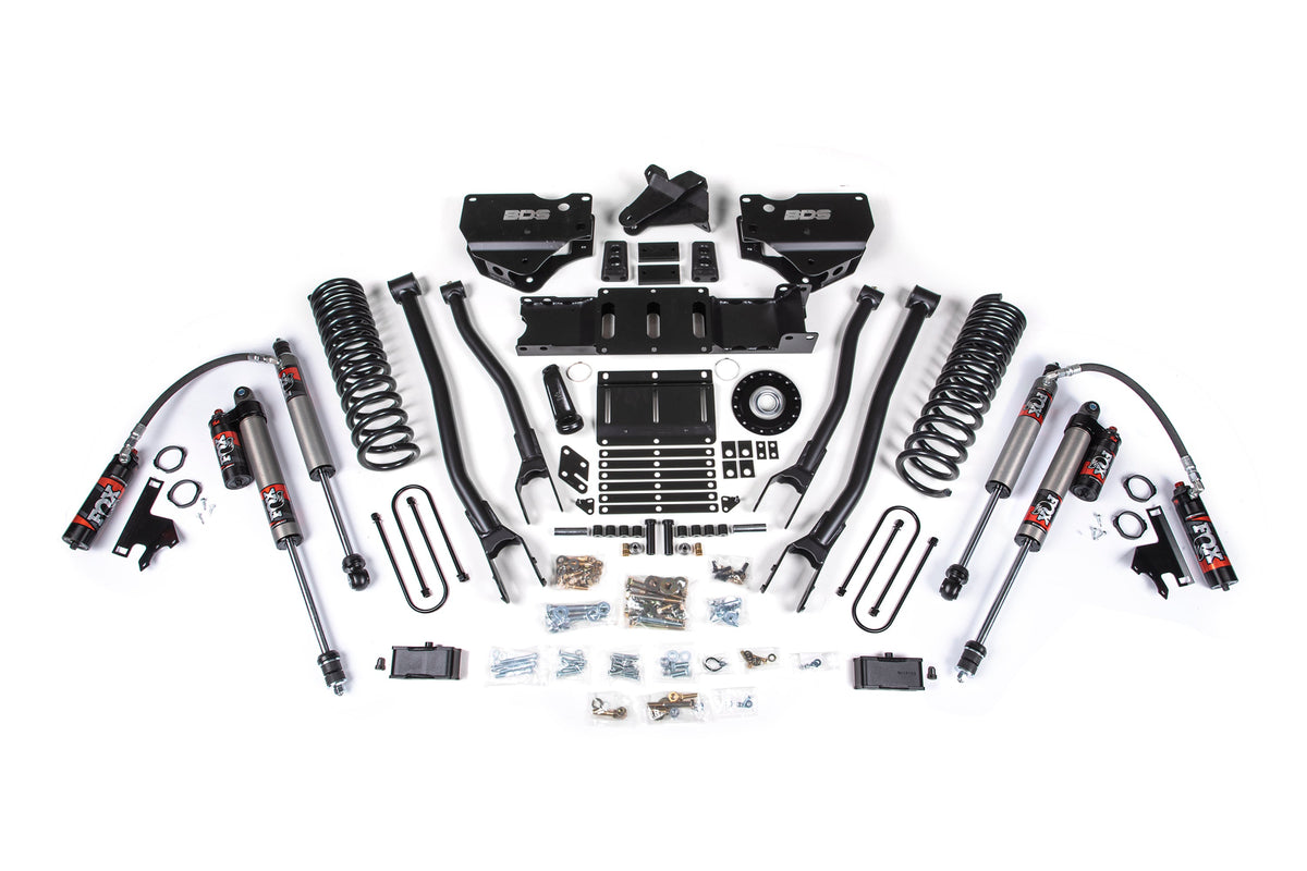 BDS 2025-2026 Fits RAM 3500 Diesel 4" 4-Link Suspension Lift Kit W/ Indexing Ring, 2" Rear Lift W/ Overload, Block FOX 2.5 Pes Shocks 2158FPE