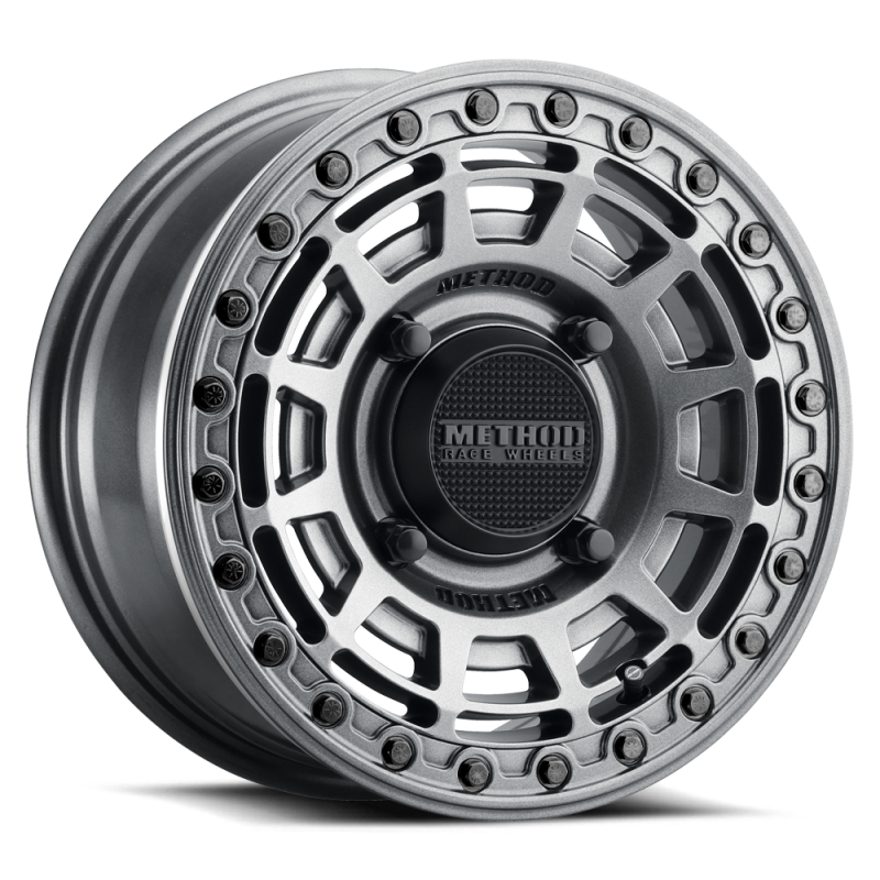 Method MR415 Beadlock 15x7 / 5+2/38mm Offset / 5x4.5 / 76 CB Graphite Wheel Gloss Graphite Ring MR415570121252B