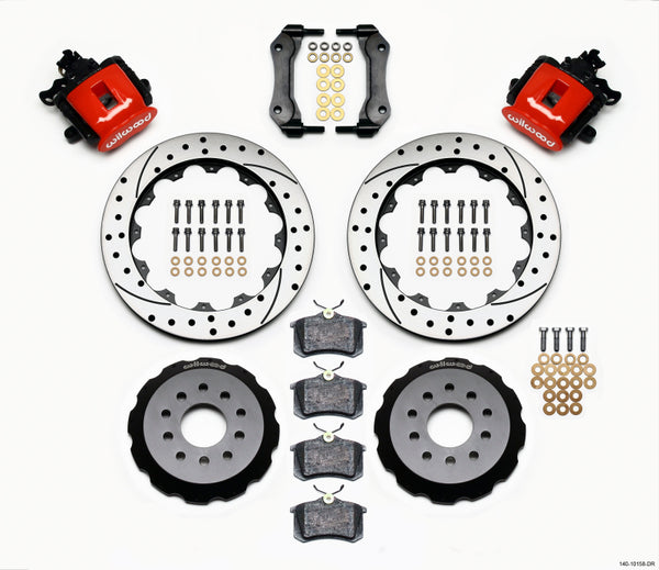 Wilwood Combination Parking Brake Rear Kit 12.88in Drilled Red Mustang 94-04 140-10158-DR