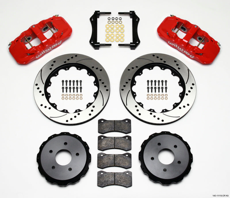 Wilwood AERO4 Rear Kit 14.00in Drilled Red 97-04 Corvette C5/Z06 05-13 C6 140-11119-DR