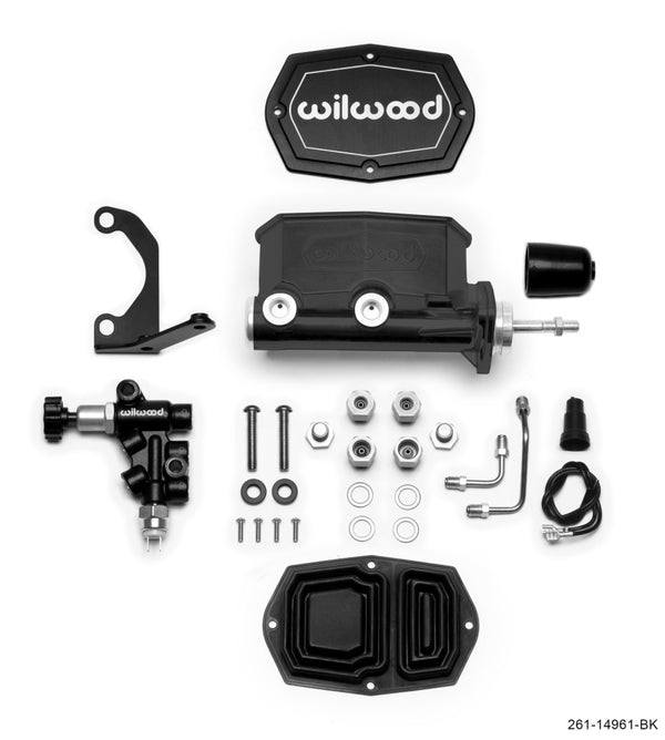Wilwood Compact Tandem M/C 7/8in Bore W/Bracket and Valve (Pushrod) Black 261-14961-BK