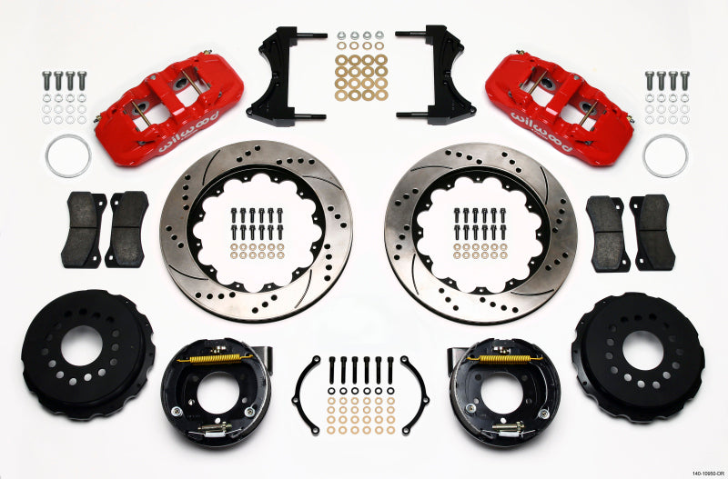 Wilwood AERO4 Rear P-Brake Kit 14.00in Drill Red 2005-2014 Mustang 140-10950-DR