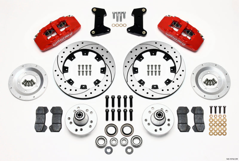 Wilwood Dynapro 6 Front Hub Kit 12.19in Drilled Red 74-80 Pinto/Mustang Ii Disc Spindle Only 140-10742-DR