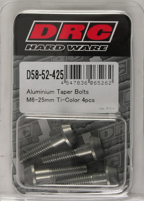 4/PC DRC ALUM M6 TAPER BOLTS 25MM TI-COLOR