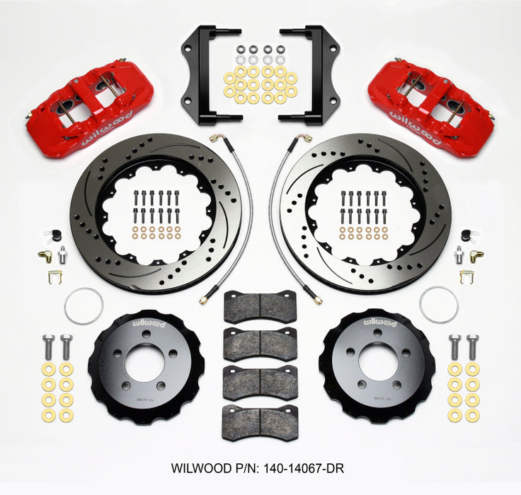 Wilwood AERO6 Front Hat Kit 14.25 Drilled Red 2014-Up Challenger w/Lines 140-14067-DR