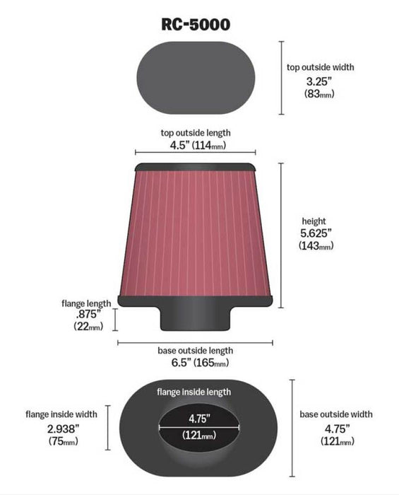 K&N Universal Chrome Filter GM TPI Custom Oval Flange RC-5000