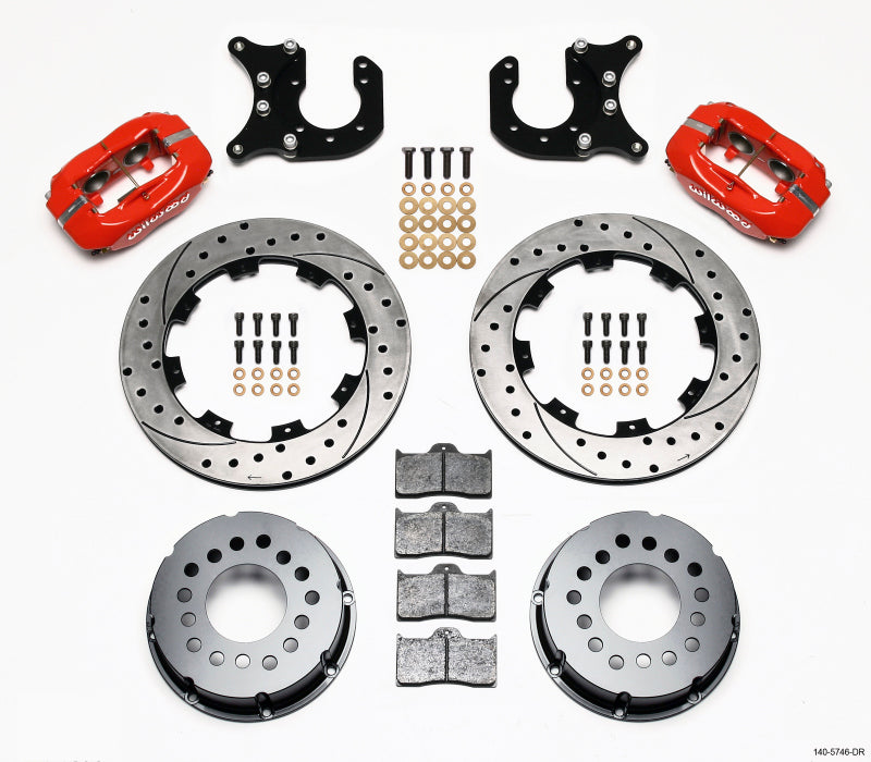 Wilwood Forged Dynalite P/S Rear Kit Drilled Red Chevy 12 Bolt-Spec 3.15in Brng 140-5746-DR