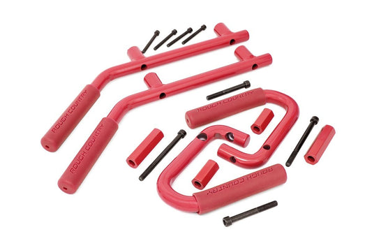 Rough Country Grab Handles Steel Fr & Rr Red compatible with Jeep Wrangler Jk (2007-2018) 6503RED