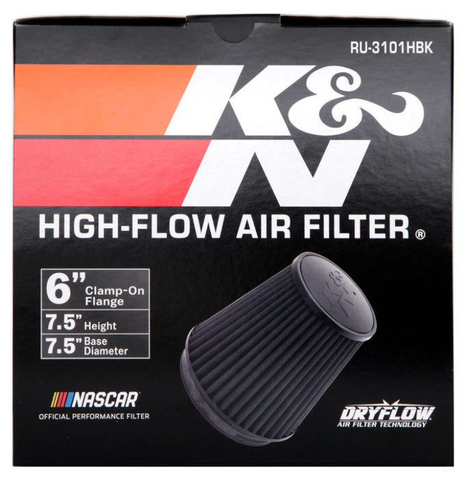 K&N Universal Rubber Filter Round Tapered 6in Flange ID x 7.5in Base OD x 5.25in Top OD x 8in Height RU-3101HBK