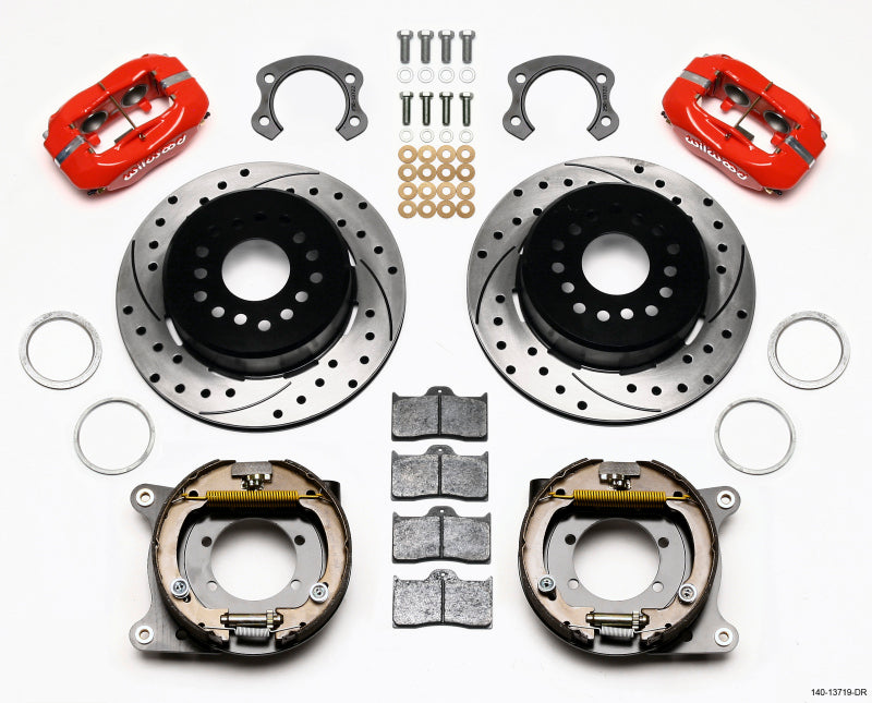 Wilwood Forged Dynalite P/S Park Brake Kit Drilled Red Ford 8.8 Special w/2.50in Offset-5 Lug 140-13719-DR