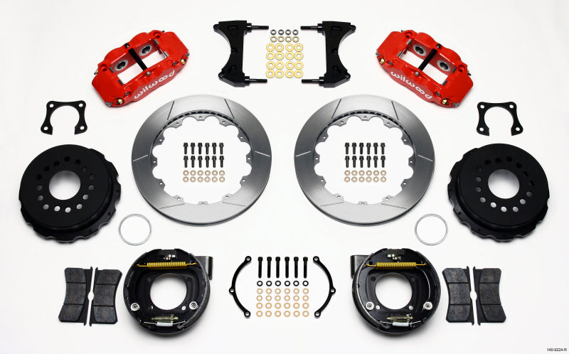 Wilwood Narrow Superlite 4R Rear P-Brk Kit 12.88in Red 58-64 Olds/Pontiac Ends 2.81in Offset 140-9224-R