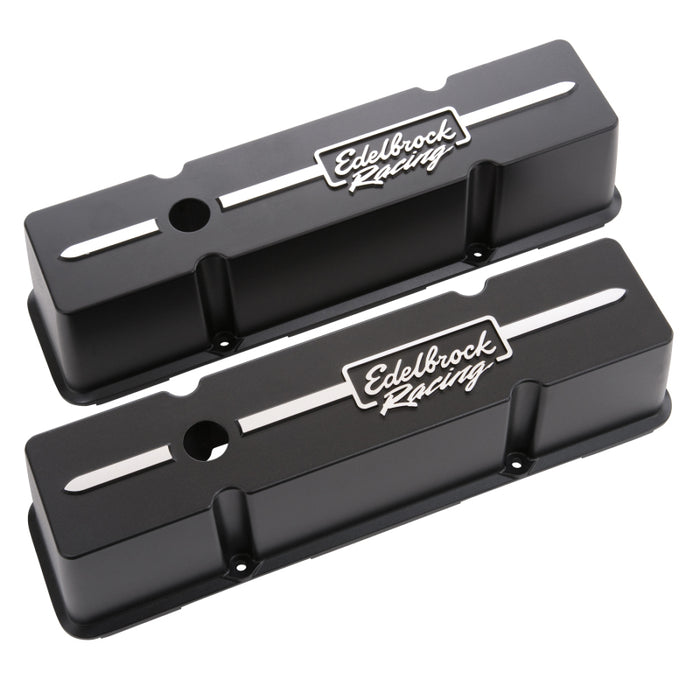 Edelbrock Valve Cover Racing Series Chevrolet 1959-1986 262-400 CI V8 Tall Black 41643