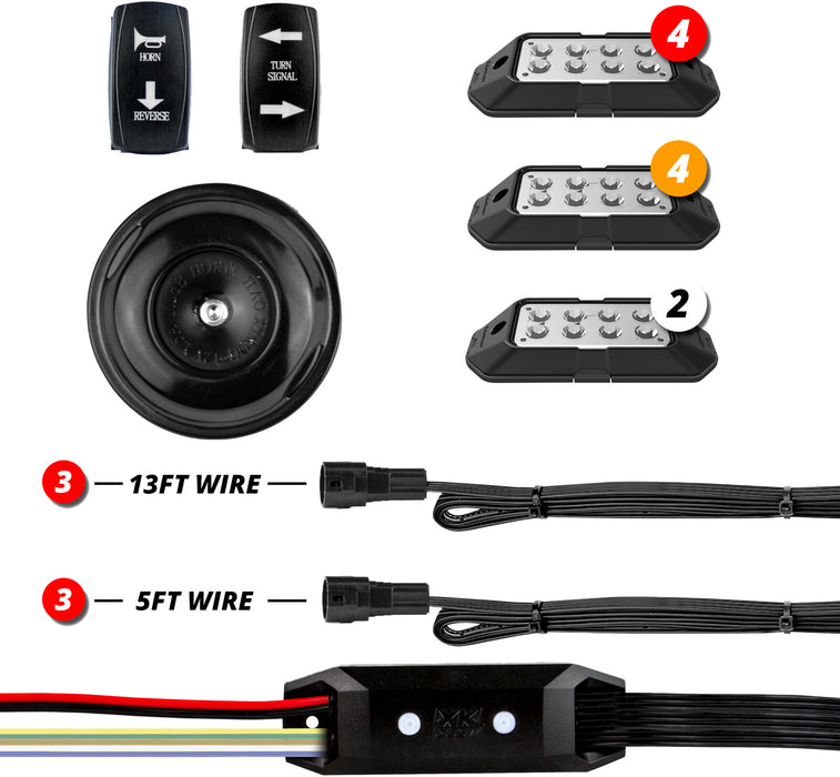 ADV UTV Signal + Horn Kit - 2 White 4 Red 4 Amber Pods