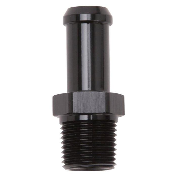 Edelbrock Hose End Straight 3/8In NPT to 1/2In Barb Black Anodize 8114