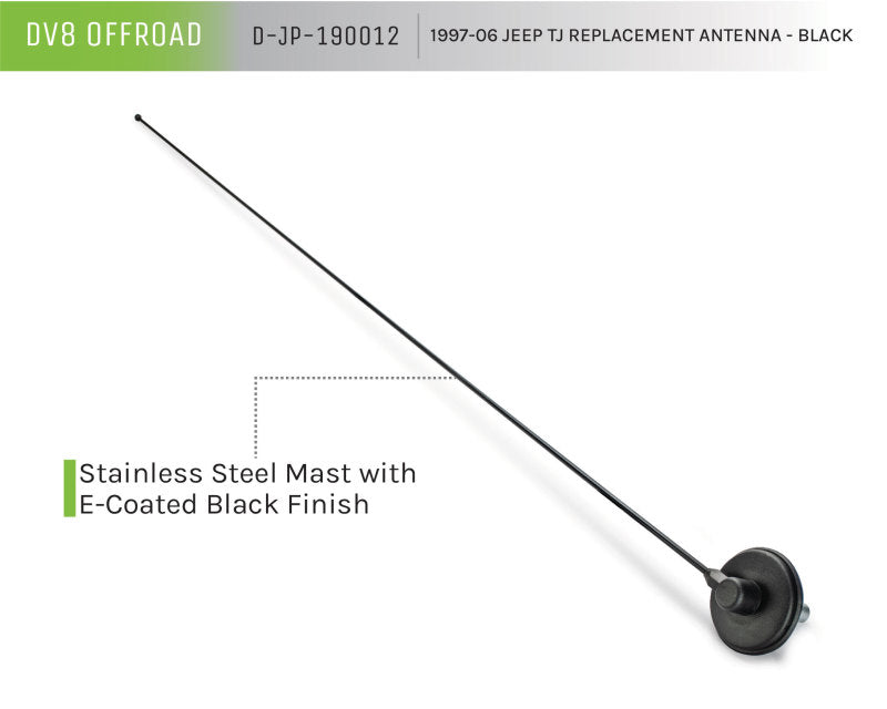 DV8 Offroad 1997-06 compatible with Jeep TJ Replacement Antenna Black D-JP-190012