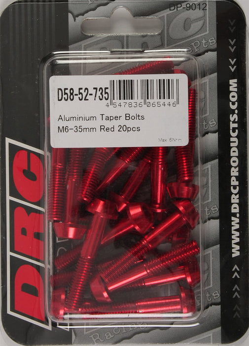 20/PC DRC ALUM M6 TAPER BOLTS 35MM RED