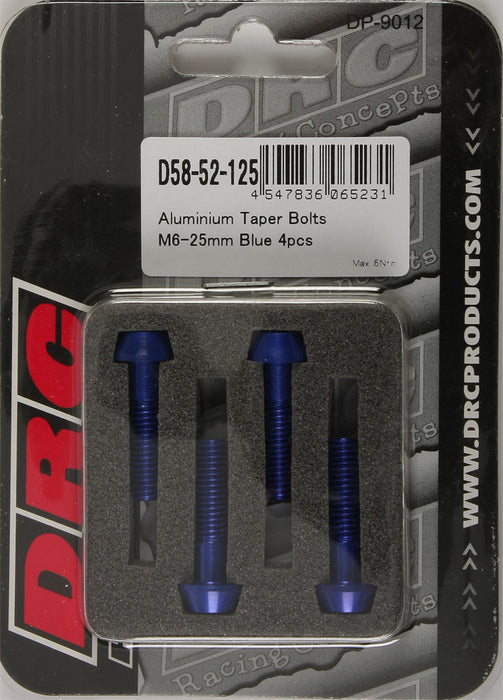 4/PC DRC ALUM M6 TAPER BOLTS 25MM BLU