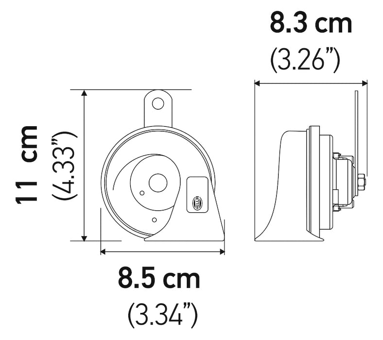 Hella Twin Trumpet Horn Kit 12V 400/500Hz (007424804 = 007424801) 7424801