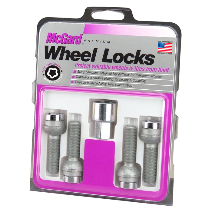 McGard Wheel Lock Bolt Set 4pk. (Radius Seat) M14X1.5 / 17mm Hex / 26.7mm Shank Length Chrome 28018