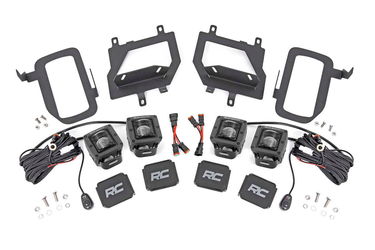 Rough Country Led Light Kit Fog Mount Dual 2" Black Pairs Sae Fits Ford F-150 (15-17) 70831