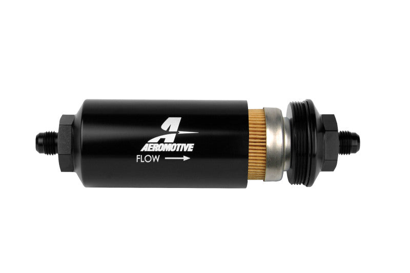 Aeromotive In-Line Filter (AN-6 Male) 10 Micron Fabric Element Bright Dip Black Finish 12347