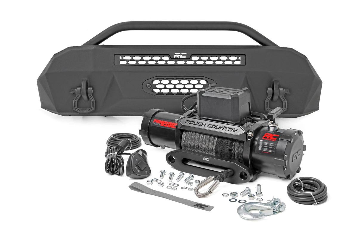 Rough Country Front Bumper Hybrid 9500-Lb Pro Series Winch Synthetic Rope Fits toyotaTacoma (16-23) 10714
