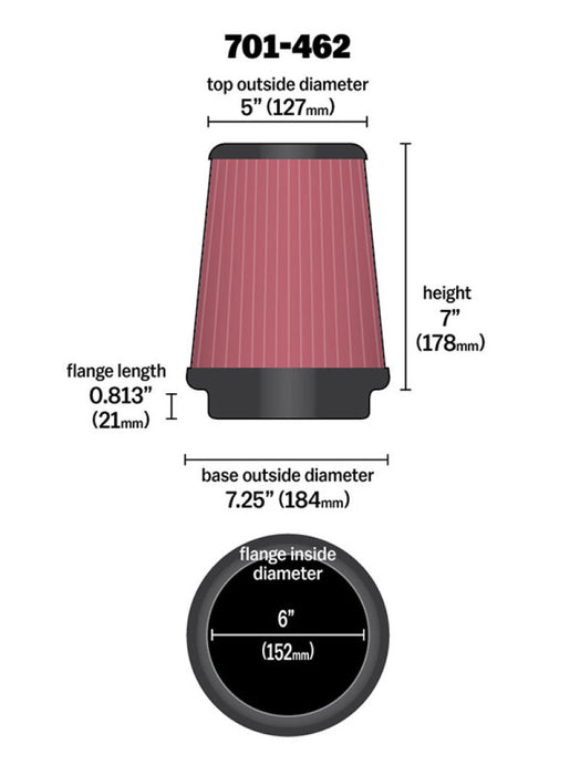 Airaid Universal Air Filter Cone 6 x 7-1/4 x 5 x 7 701-462