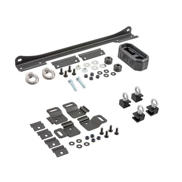 ARB Base Rack Recovery Kit Includes A Set Of 4 Base Rack Eye Bolt Tie Downs, Base Rack Farm Jack Holder, 1 Set Quick-release Pins, And Base Rack Recovery Track Bracket 1780200K2