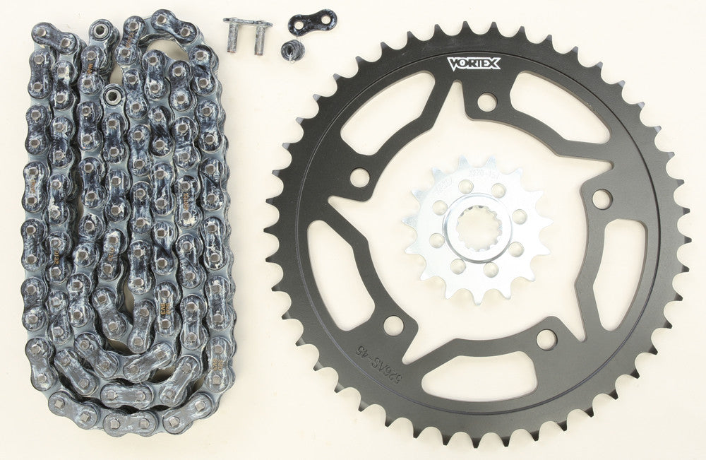 Vortex Sprocket/Chain Kit Stl/Stl 15/45T Sil Sx3 520-114L Blk CK6291