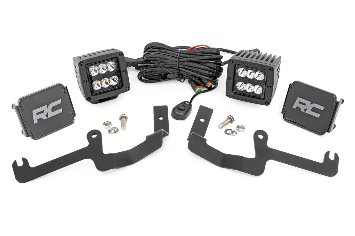 Rough Country Led Light Kit Ditch Mount 2" Black Pair Spot Fits Chevy Silverado 1500 (19-23) 70841