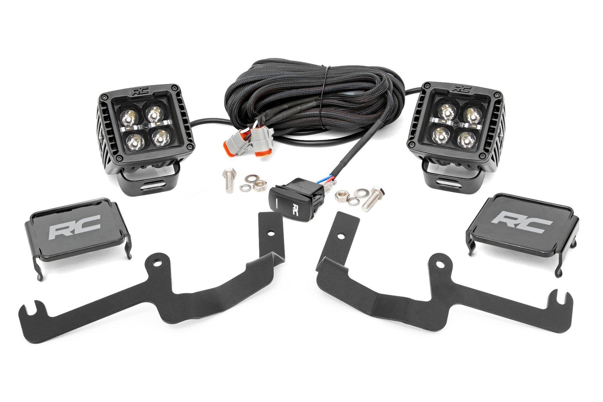 Rough Country Led Light Kit Ditch Mount 2" Black Pair White Drl Fits Chevy Silverado 1500 (19-23) 70843