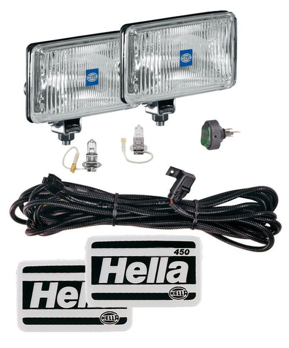 Hella 450 H3 12V SAE/ECE Fog Lamp Kit Clear Rectangle (Includes 2 Lamps) 5860601