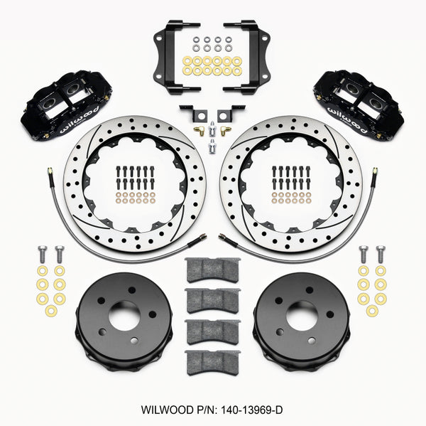 Wilwood Narrow Superlite 4R Rear Kit 12.88in Drilled 2007-up compatible with Jeep JK w/Lines 140-13969-D