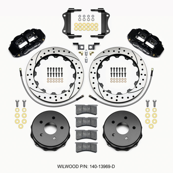 Wilwood Narrow Superlite 4R Rear Kit 12.88in Drilled 2007-up compatible with Jeep JK w/Lines 140-13969-D