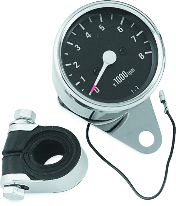 Bikers Choice Big Twin & XL Mechanical Custom Mini Tachometer Black Face 8000 Rpm 2 1/2 Inch 493316