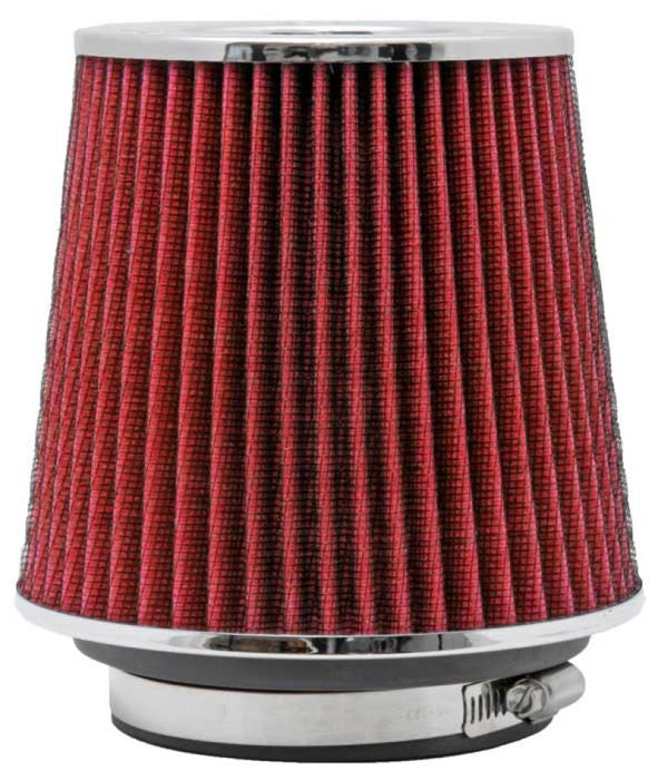 K&N Universal Air Filter Chrome Round Tapered Red 4in Flange ID x 1.125in Flange Length x 5.5in H RG-1001RD