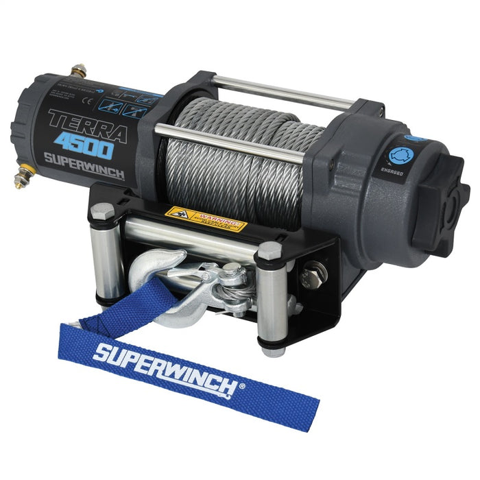 Superwinch 4500 LBS 12V DC 15/64in x 50ft Steel Rope Terra 4500 Winch Gray Wrinkle 1145260