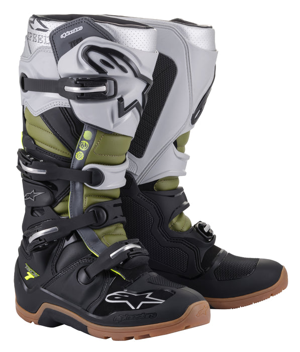 Alpinestars Tech 7 Enduro Boots Blk/Slvr/Mltry Grn Sz 10 (2012114-1916-10)