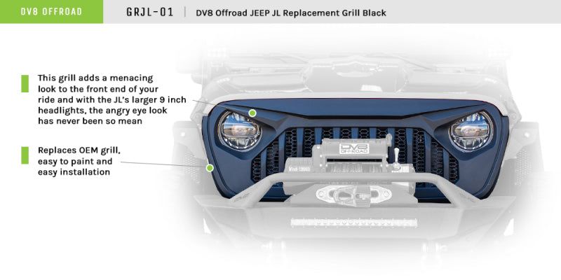 DV8 Offroad 2018+ compatible with Jeep JL/ Gladiator Angry Grill GRJL-01