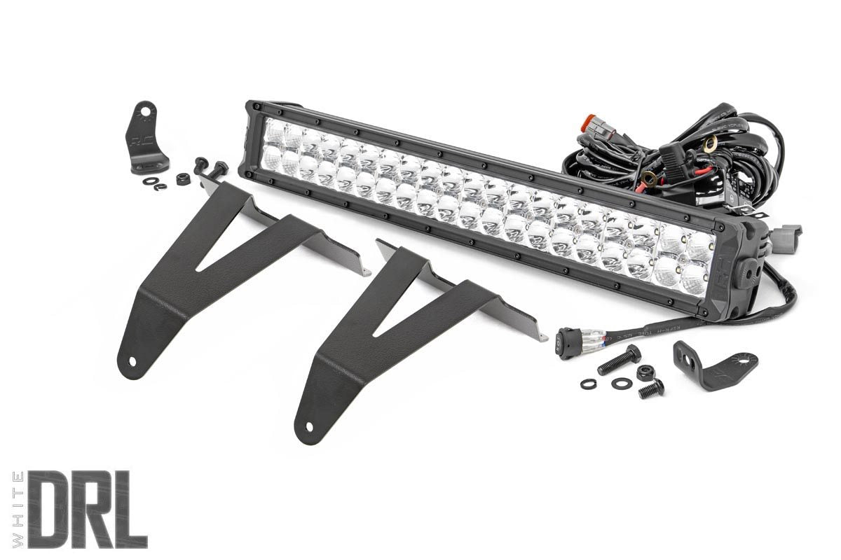 Rough Country Led Light Kit Bumper Mount 20" Chrome Dual Row White Drl Fits RAM 1500 (19-23) 70780
