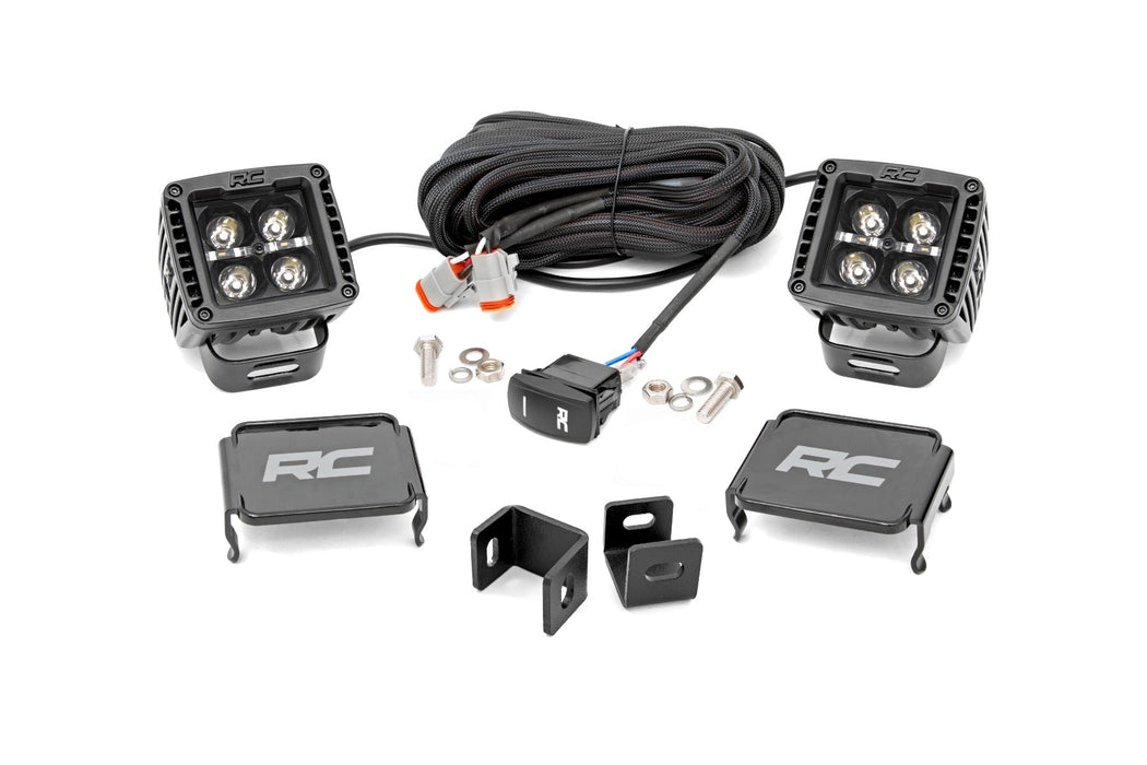 Rough Country LED Light Kit Ditch Mount 2" Black Pair Amber DRL Fits toyotaTundra (22-23)