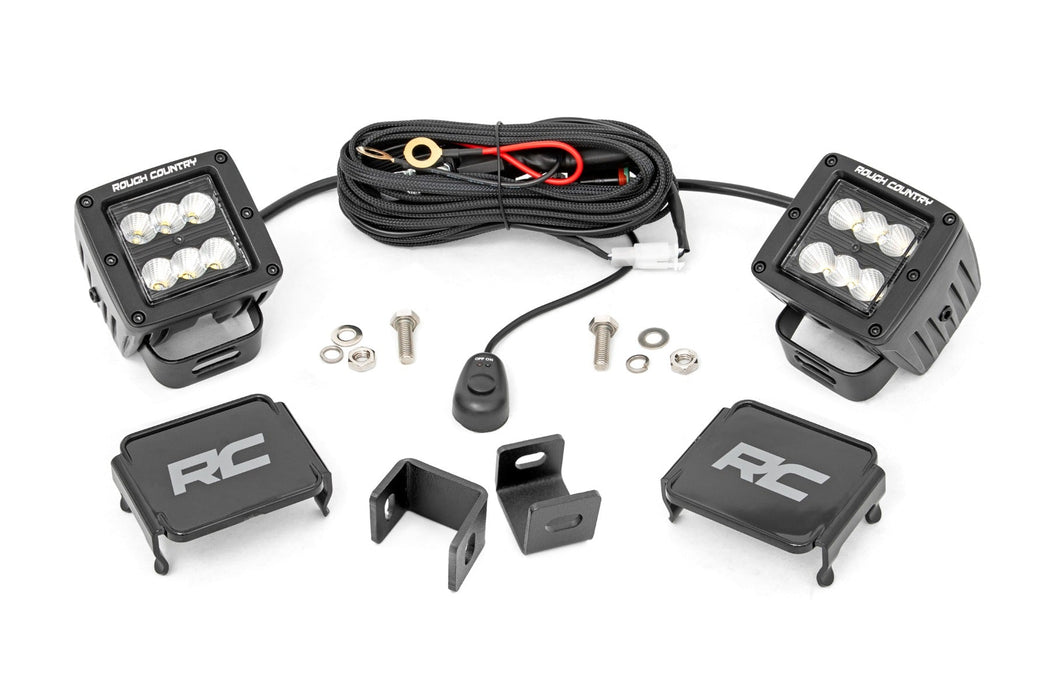 Rough Country LED Light Kit Ditch Mount 2" Black Pair Flood Fits toyotaTundra (22-23)