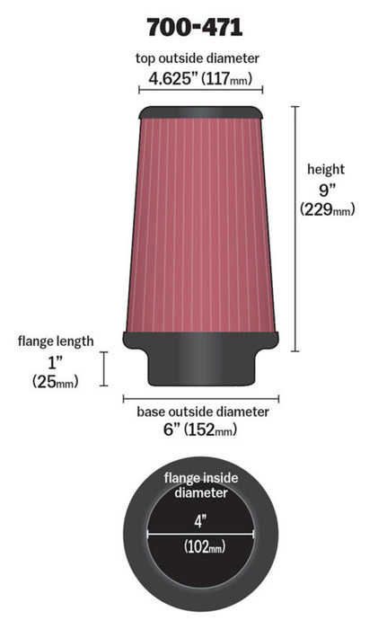 Airaid Universal Air Filter Cone 4 x 6 x 4 5/8 x 9 w/ Short Flange 700-471