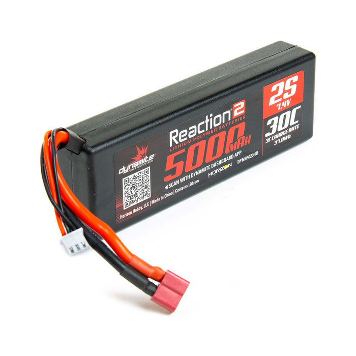 Dynamite Reaction2 7.4V 5000 mAh 2S 30C LiPo Case Deans DYNB5023HD Car Batteries & Accessories