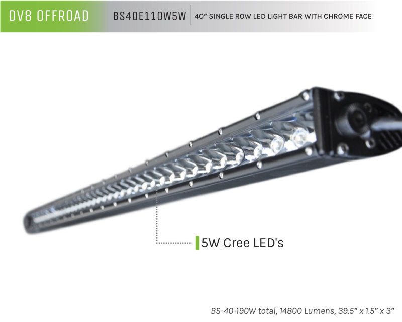 DV8 Offroad 40in Light Bar Slim 190W Spot 5W CREE LED Black BS40E110W5W