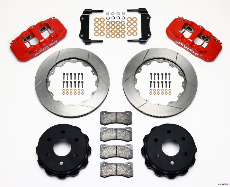 Wilwood AERO4 RearTruck Kit 14.25in Red 1999-2010 GM 1500-SUV 1 Piston OE Caliper 140-9407-R