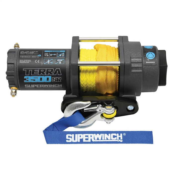 Superwinch 3500 LBS 12V DC 7/32in x 32ft Synthetic Rope Terra 3500SR Winch Gray Wrinkle 1135270