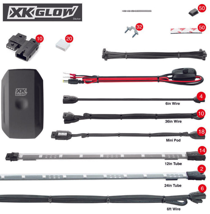 XKGLOW ATV/UTV Advanced LED Accent Light Kit - (2) 24" Tubes, (14) 12" Tubes, & (18) Pods